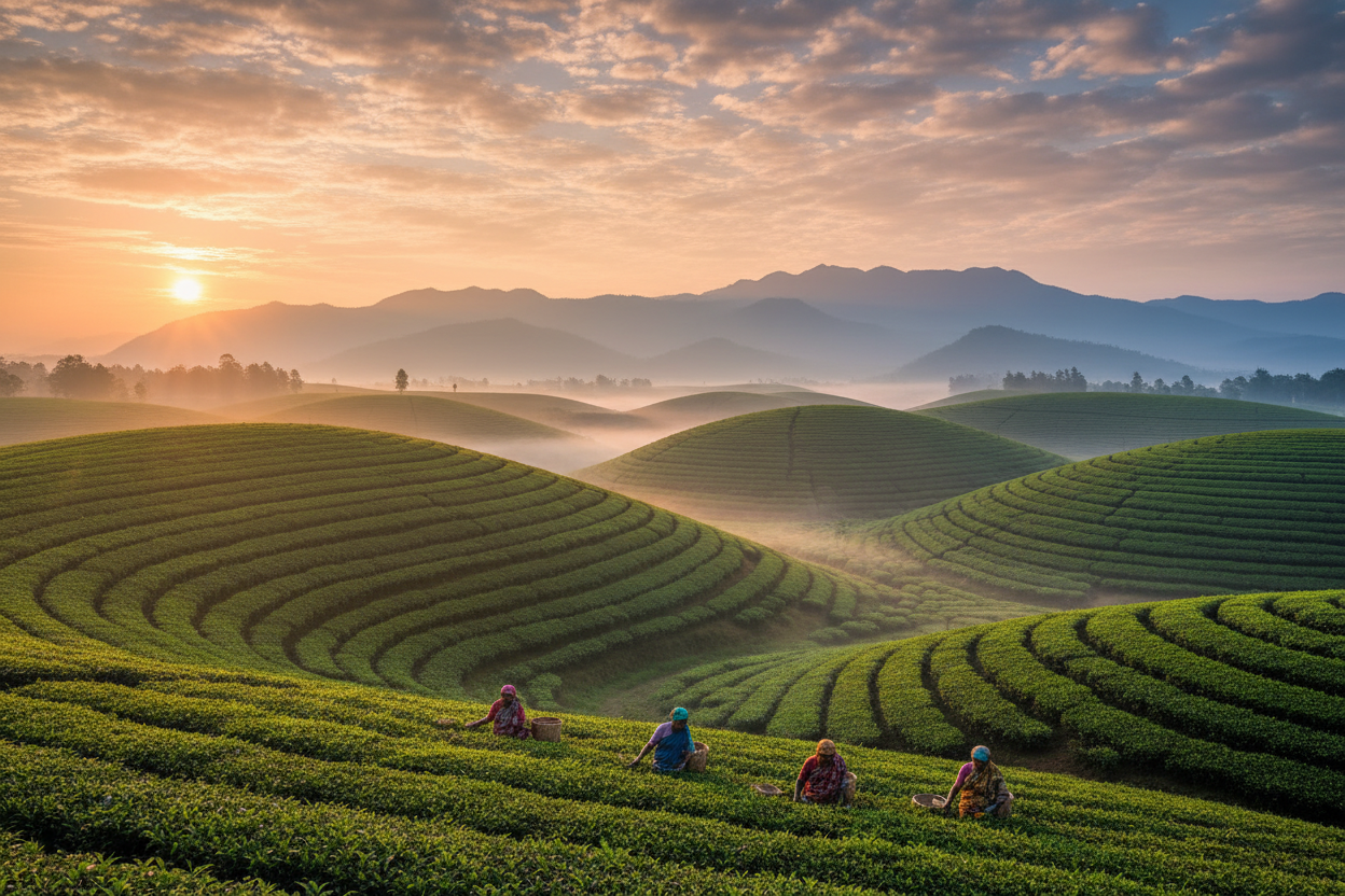 show tea valleys assam india as the hero backdrop for tea website